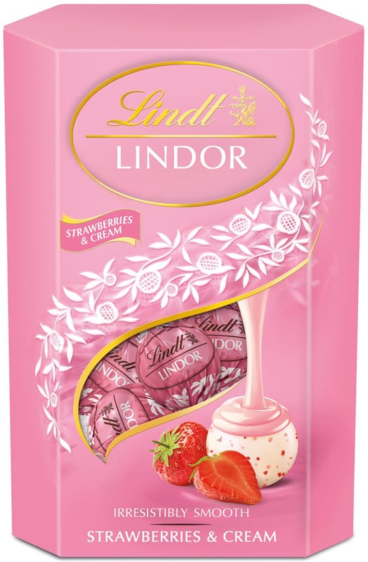 Lindt Lindor Bomboane ciocolata alba cu aroma capsune