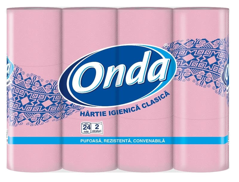 Onda Hartie igienica reciclata 2 straturi, roz, 24 role