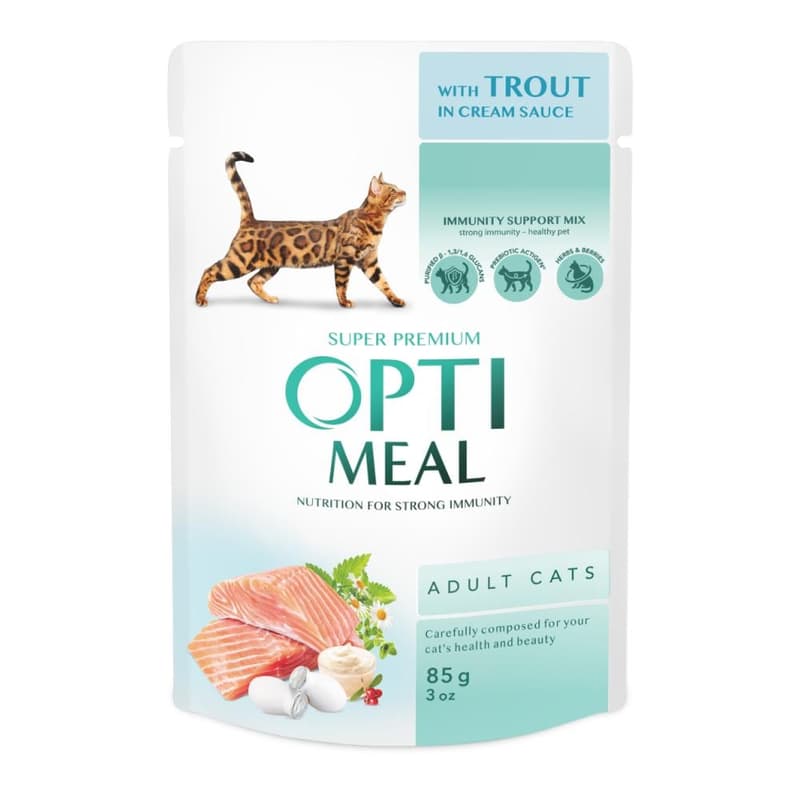 OPTIMEAL™ Hrana umeda pentru pisici adulte, cu pastrav in sos crema