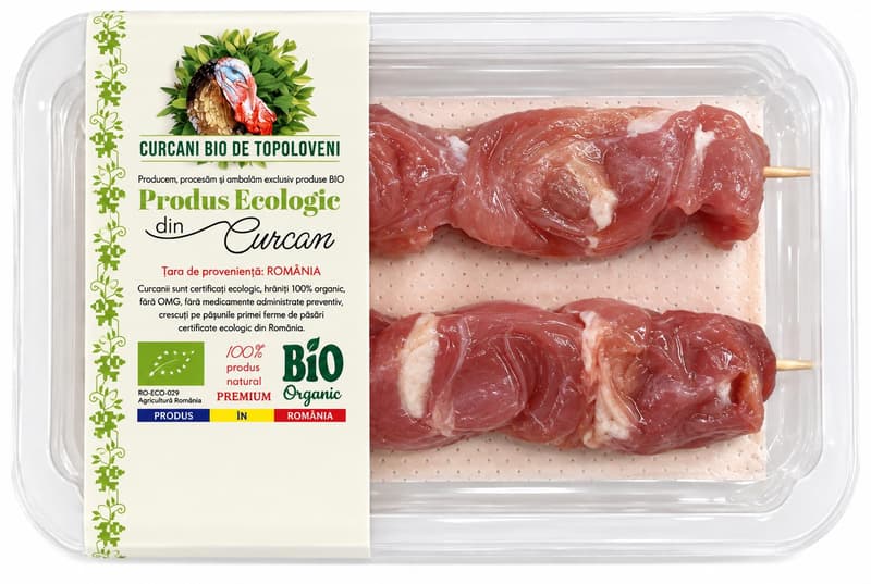 Skewers from organic turkey meat