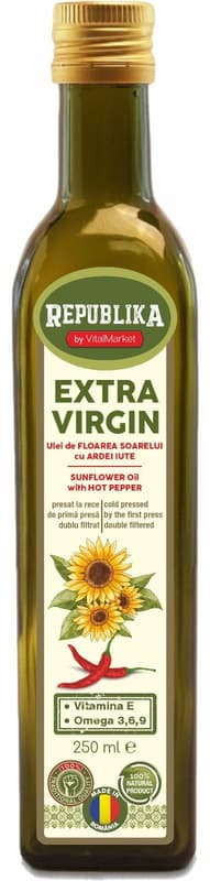 Republika extra virgin sunflower oil with hot peppers, cold pressed, double filtered