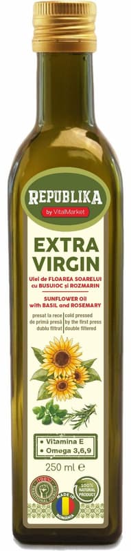 Republika Ulei extravirgin floarea soarelui cu busuioc si rozmarin presat la rece dublu filtrat