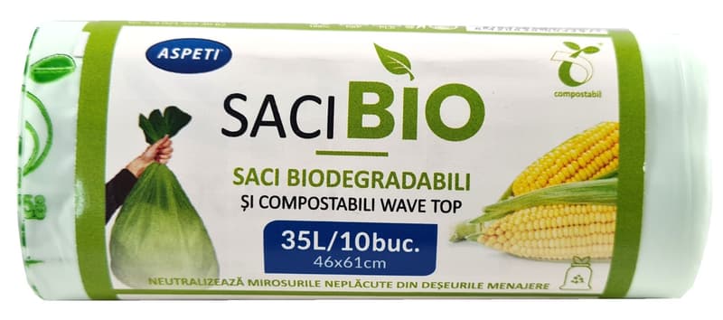 Aspeti Saci menajeri wave top, biodegradabili si compostabili, 35 l