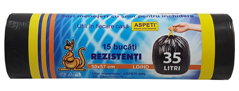 Aspeti Saci menajeri cu snur, 35 l, negru