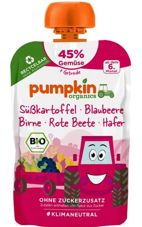 Pumpkin Organics ECO Mashed Sweet Potatoes, Blueberries, Pear, Beetroot & Oats, 6+