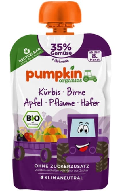 Pumpkin Organics ECO Pumpkin, Pear, Apple, Plum & Oat Puree 100g, 8+