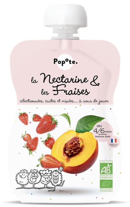 Popote ECO Puree with 85% nectarines and 15% strawberries, +4/6 months