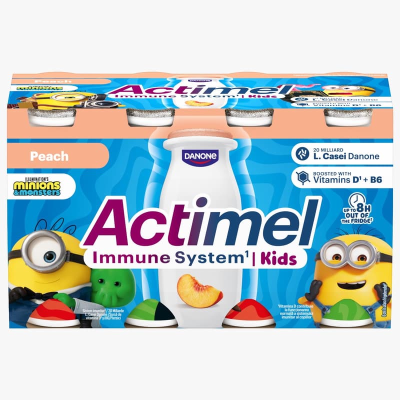 Actimel Actikids Peach Yogurt Drink 1.4% fat with Danone House L. and vitamins B6, D (8x100g)