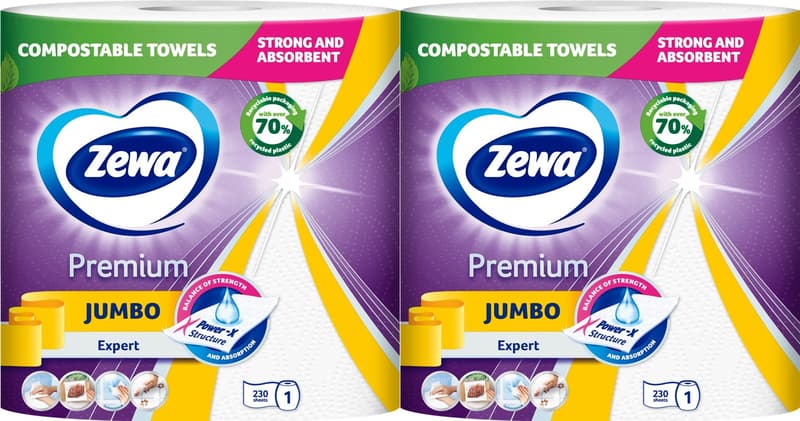 Zewa Jumbo Set prosoape de hartie, 3 straturi, 2 role, 460 foi