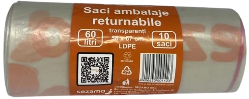 SEZAMO Saci pentru reciclare ambalaje SGR, 60 litri, 10 saci