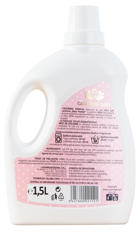 Cashmere Aroma Baby Ultra Soft Sensitive Balsam de rufe cu parfum baby powder, 30 spalari