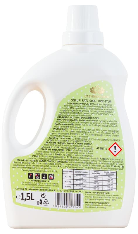 Cashmere Aroma Baby Sensitive Detergent de rufe, fara parfum, 30 spalari