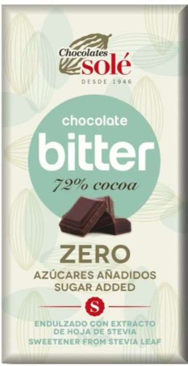 Chocolates Sole Ciocolata amaruie cu stevie fara zahar 72% cacao 