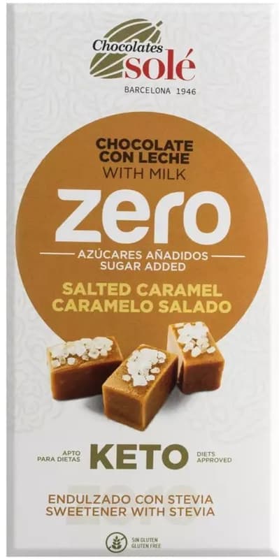 Chocolates Sole Ciocolata cu lapte si caramel sarat, inducita cu stevie