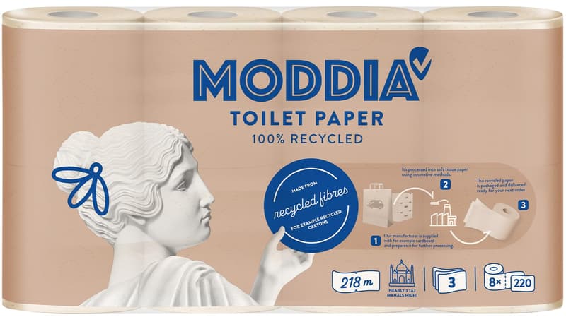 Moddia PureCycle Hartie igienica 3 straturi, 8 role