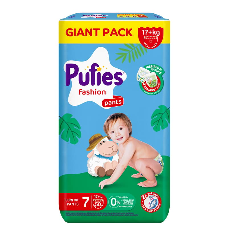Pufies Fashion Scutece chilotel marimea 7 Extra Large Plus, 17+ kg, pachet Giant