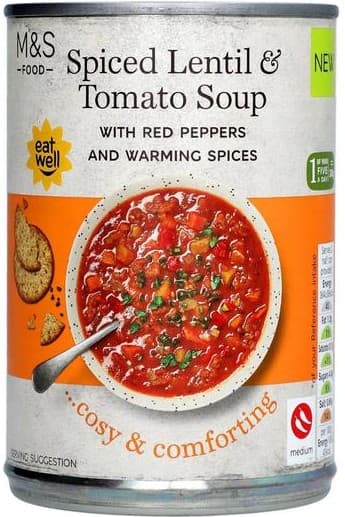 Marks & Spencer Supa de legume condimentata, cu linte, morcovi, telina si ardei rosu