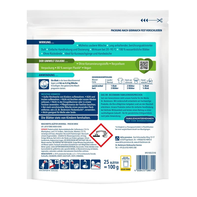 Dr. Beckmann Magic Leaves Laundry Tape Detergent, Universal