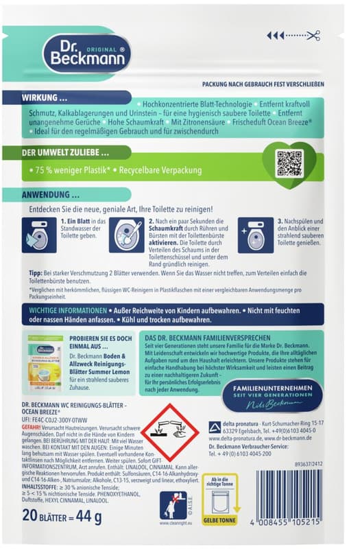 Dr. Beckmann Toilet Cleaning Wipes, ocean breeze