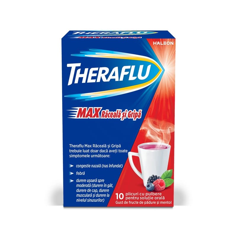 THERAFLU MAX RACEALA SI GRIPA FRUCTE DE PADURE SI MENTOL 10 PLICURI