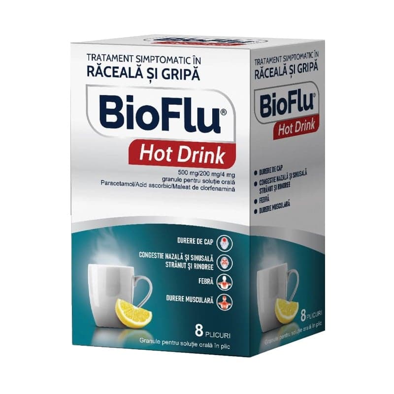 BIOFLU HOT DRINK 500MG/200MG/4MG 8 PLICURI