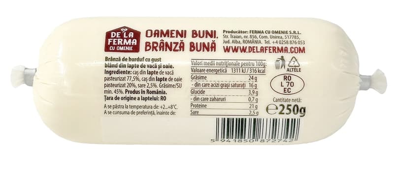 De la Ferma cu Omenie Branza de Burduf cu gust bland