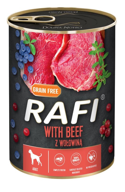Rafi Pate pentru caini cu carne de vita, afine si merisoare