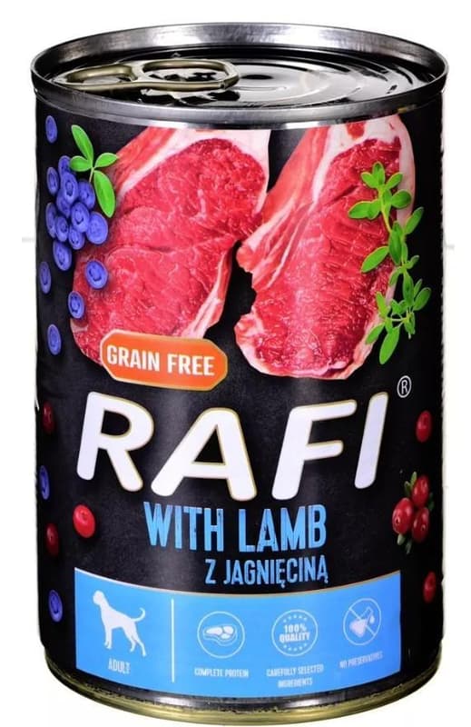 Rafi Pate pentru caini cu carne de miel, afine si mersioare