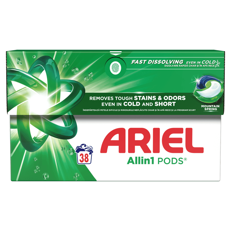 Ariel Mountain Spring Detergent capsule pentru rufe, 38 spalari