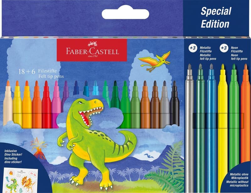 Faber-Castell Set carioci 18+6 culori, dinozauri
