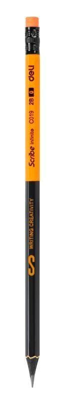 Deli Creion grafit cu guma, lemn negru, 2b