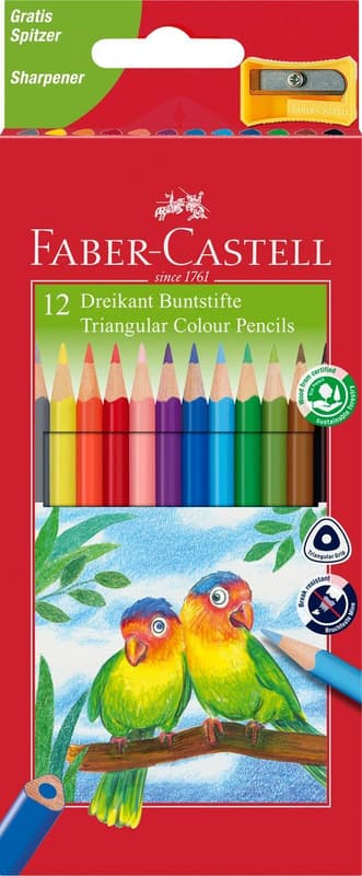 Faber-Castell Set creioane colorate triunghiulare 12 culori si ascutitoare ECO