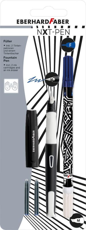 Eberhard Faber Blister stilou scolar alb-negru cu 2 cartuse cerneala si pic