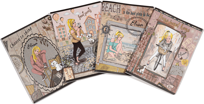 Notebook A5, 48 sheets, 80gsm, 300gsm cardboard cover, elisa design - lined
