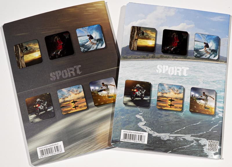 Notebook A5, 48 sheets, 80gsm, 300gsm cardboard cover, sports design - lined