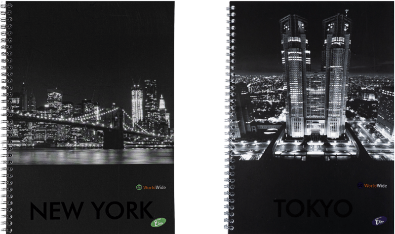 Spiral notebook A4, 70 sheets, 70gsm, 300gsm cardboard cover, cities by night design - math