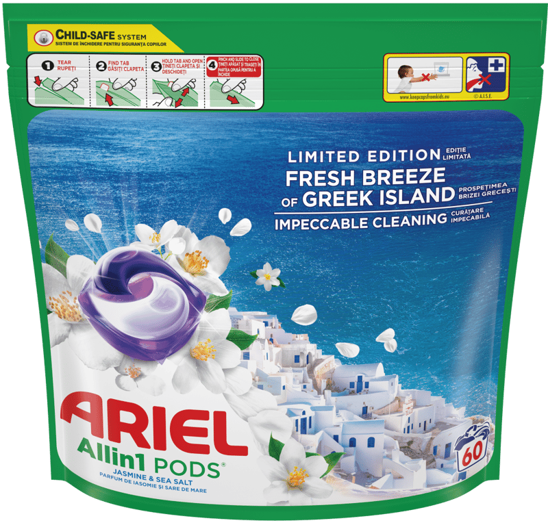 Ariel Fresh Breeze Greek Island Detergent capsule, 60 spalari