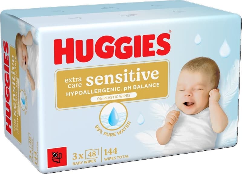 Huggies BW Pure Extra Sensitive Zero Plastic Triple Wet Wipes (48x3)