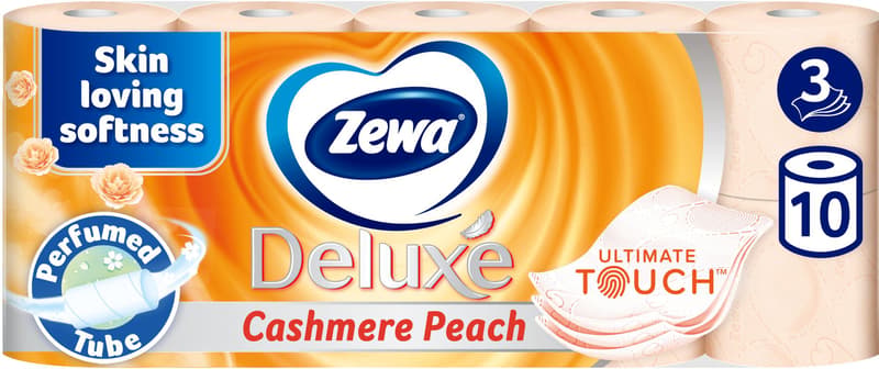 Zewa Deluxe Cashmere Peach Toilet Paper, 3-ply, 10 rolls