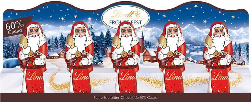 Lindt Mini Santa Figurines 60% Cocoa 5x10g