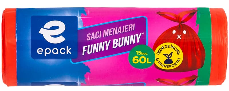 Epack Funny Bunny Saci menajeri HDPE portocaliu 60l