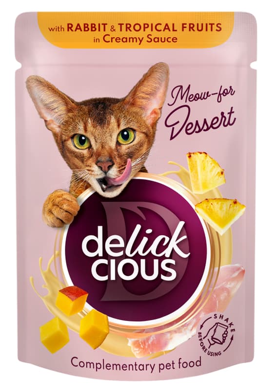 Delickcious Rabbit Meat Flakes with Tropical Fruits in Creamy Sauce Wet Food for Adult Cats