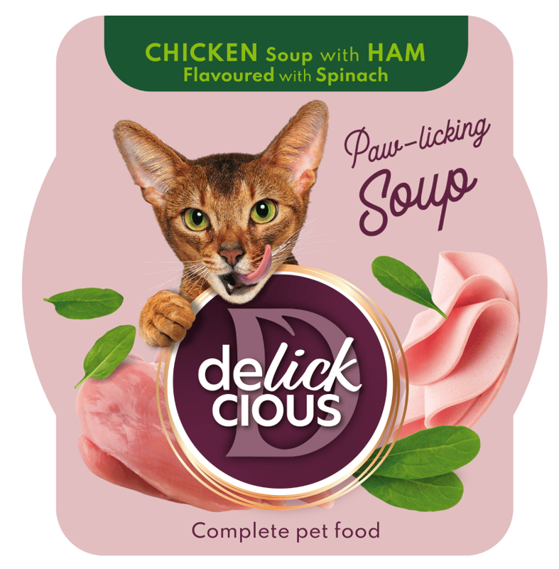 Delickcious Chicken Soup with Ham and Spinach Flavor for Adult Cats