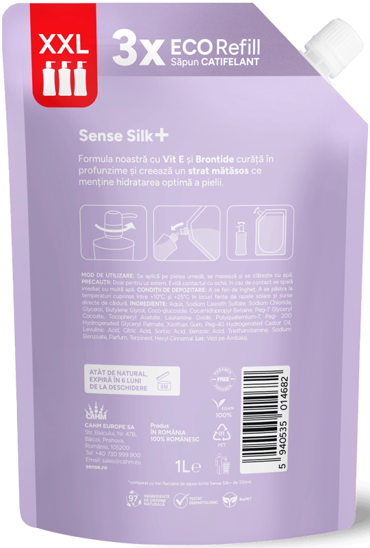 SENSE SenseSilk+ Liquid Soap Gel Refill, Lilac & Freesia, 1L