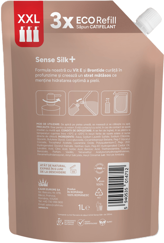 SENSE SenseSilk+ Gel Liquid Soap Refill, Vanilla & Macadamia, 1L