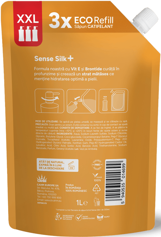 SENSE SenseSilk+ Gel Liquid Soap Refill, Ripe Pears, 1L