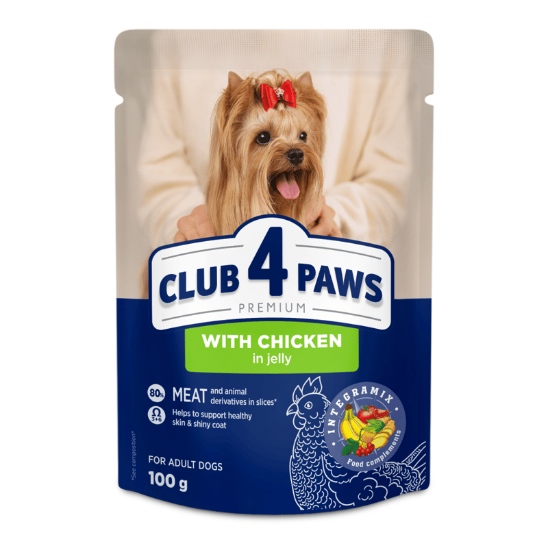 Club 4 Paws Hrana umeda pentru caini adulti cu pui in jeleu