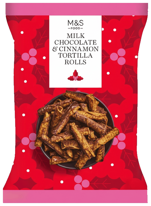 Marks & Spencer Corn Tortilla Rolls Dipped in Milk Chocolate and Sprinkled with Cinnamon Sugar