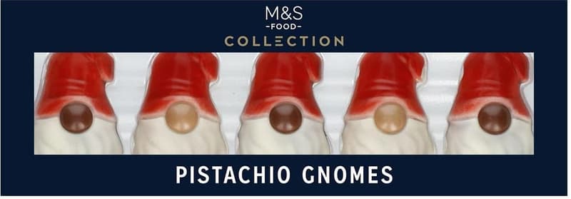 Marks & Spencer Figurina ciocolata alba cu lapte, decorata, umpluta cu crema de fistic si zahar caramelizat