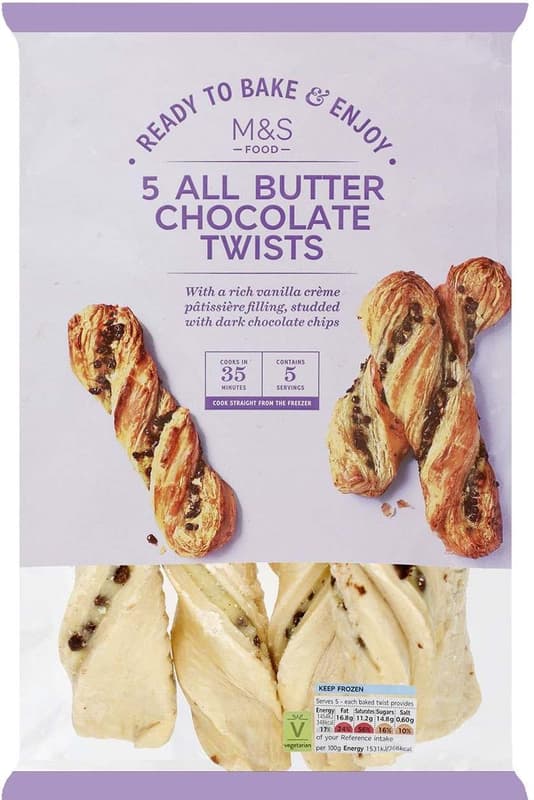 Marks & Spencer Spirale daneze cu umplutura de crema de patiserie si bucati de ciocolata neagra 5 bucati